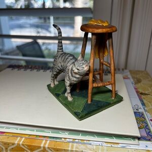 Cat Figurine with Stool
